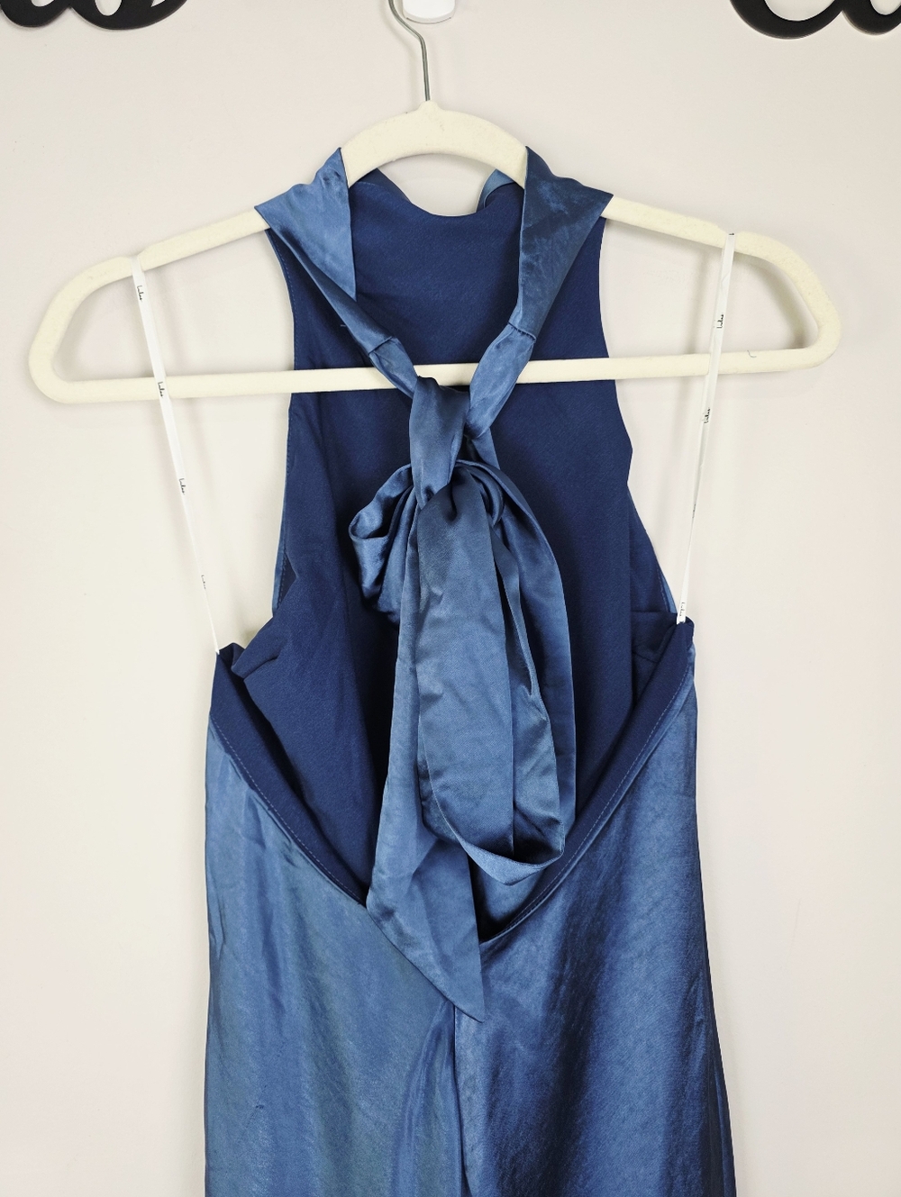 Lulus Exceptional Status Satin Halter Backless Blue Slip Midi Dress Sz Small NWT - Picture 6 of 14